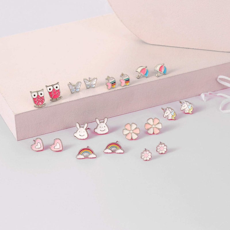 TAOMOCO 24 Pairs Hypoallergenic Stud Earrings Set for Girls Sensitive Ears With Stainless Steel Post Colorful Cute Earrings for Girls Women - Image 5